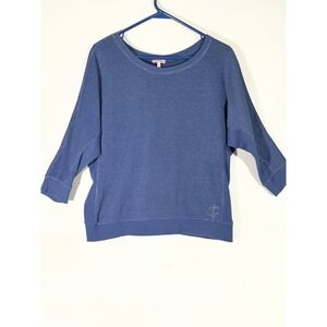 Juicy Couture Lace Up Back Sweatshirt Women L Blue Pullover 3/4 Sleeve Relaxed